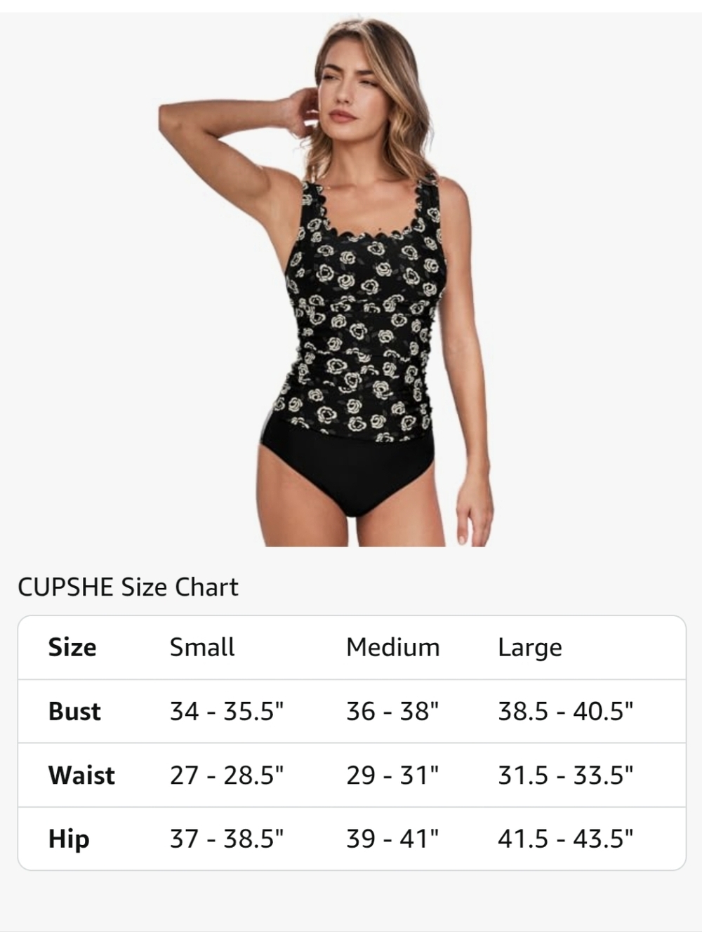 Black Floral Tankini Top and Bikini Bottom Set - Picture 8 of 8